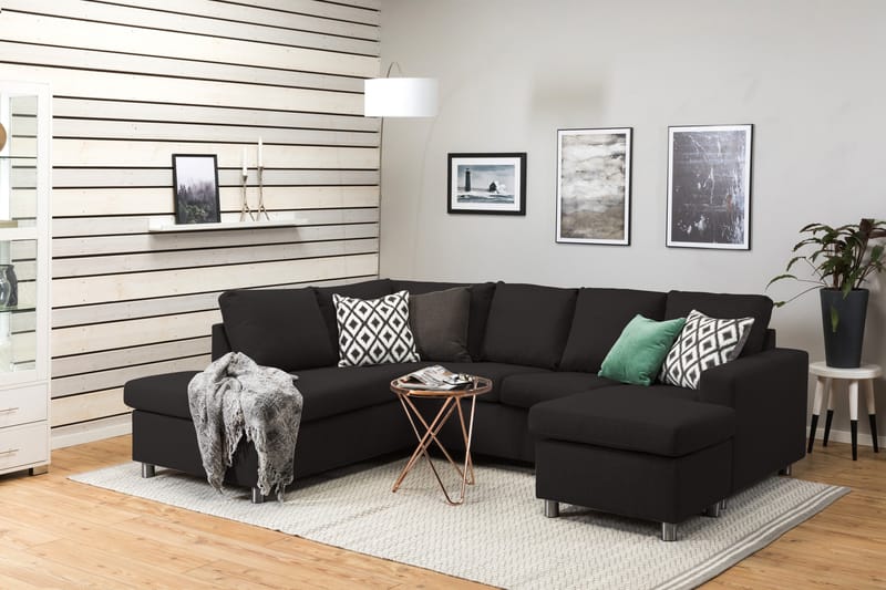 Crazy 4-seters Venstrevendt U-formet Large Sofa med Divan og Sjeselong i Stoff - Antrasitt - Møbler - Sofaer - U-sofa