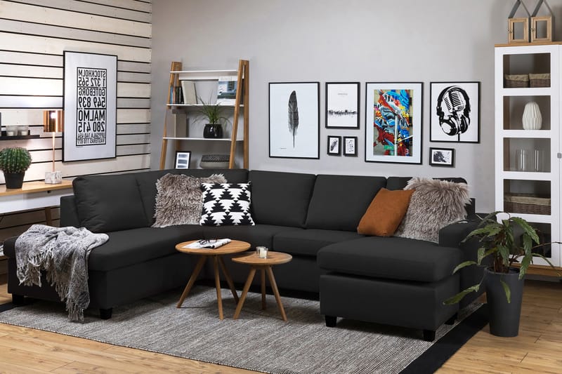 Crazy 4-seters Venstrevendt U-formet Large Sofa med Divan og Sjeselong i Stoff - Antrasitt - Møbler - Sofaer - U-sofa