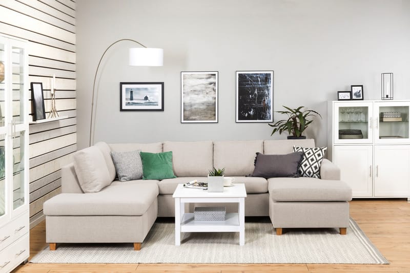 Crazy 4-seters Venstrevendt U-formet Large Sofa med Divan og Sjeselong i Stoff - Beige - Møbler - Sofaer - U-sofa