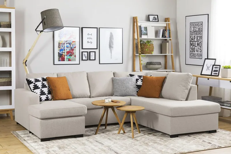 Crazy 4-seters Venstrevendt U-formet Large Sofa med Divan og Sjeselong i Stoff - Beige - Møbler - Sofaer - U-sofa