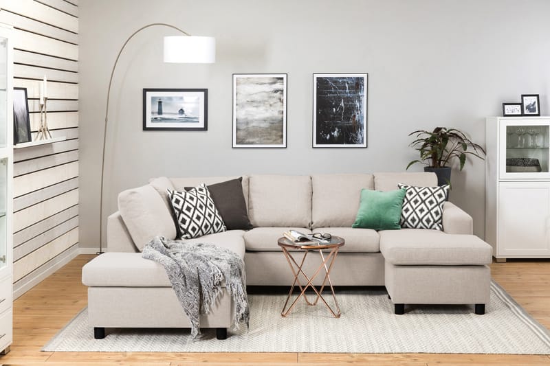 Crazy 4-seters Venstrevendt U-formet Large Sofa med Divan og Sjeselong i Stoff - Beige - Møbler - Sofaer - U-sofa