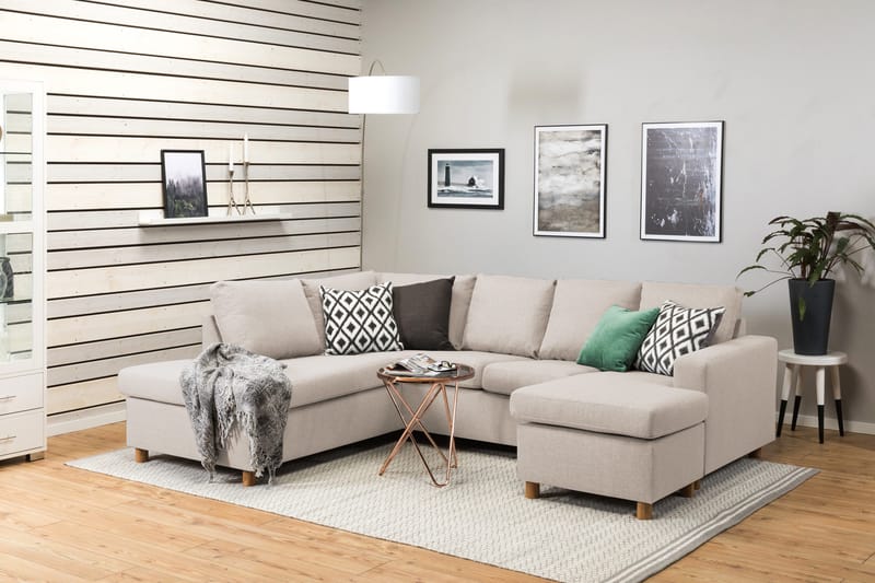 Crazy 4-seters Venstrevendt U-formet Large Sofa med Divan og Sjeselong i Stoff - Beige - Møbler - Sofaer - U-sofa