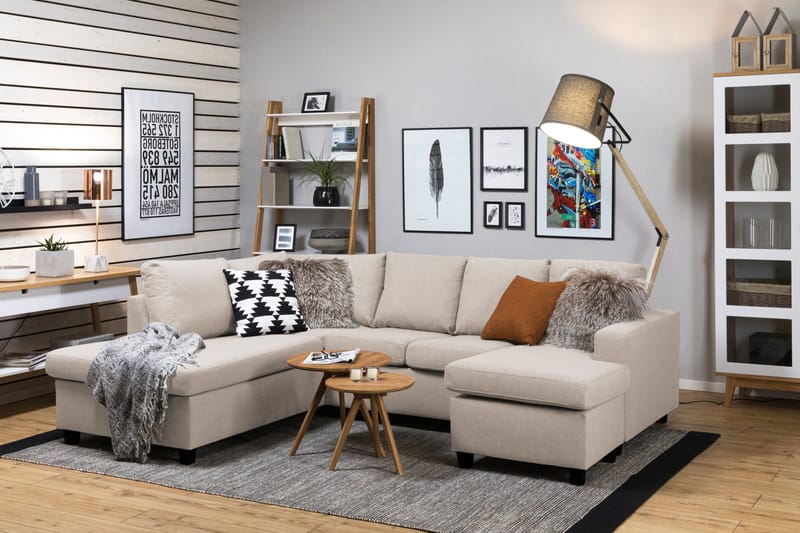 Crazy 4-seters Venstrevendt U-formet Large Sofa med Divan og Sjeselong i Stoff - Beige - Møbler - Sofaer - U-sofa