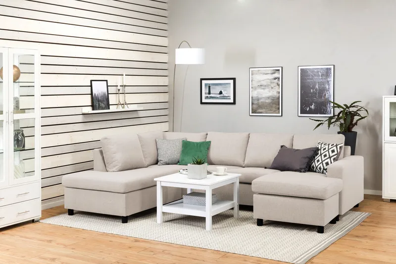 Crazy 4-seters Venstrevendt U-formet Large Sofa med Divan og Sjeselong i Stoff - Beige - Møbler - Sofaer - U-sofa