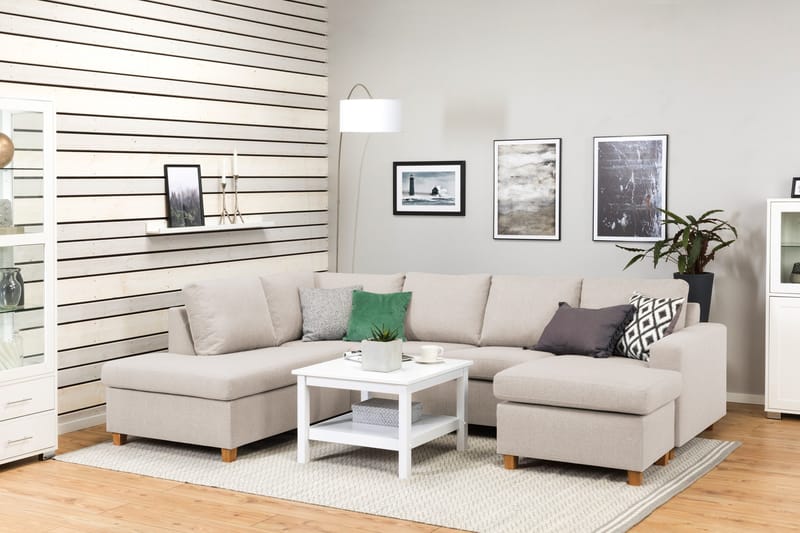 Crazy 4-seters Venstrevendt U-formet Large Sofa med Divan og Sjeselong i Stoff - Beige - Møbler - Sofaer - U-sofa