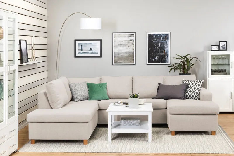 Crazy 4-seters Venstrevendt U-formet Large Sofa med Divan og Sjeselong i Stoff - Beige - Møbler - Sofaer - U-sofa