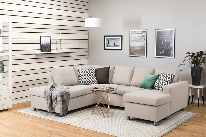 Crazy 4-seters Venstrevendt U-formet Large Sofa med Divan og Sjeselong i Stoff - Beige - Møbler - Sofaer - U-sofa