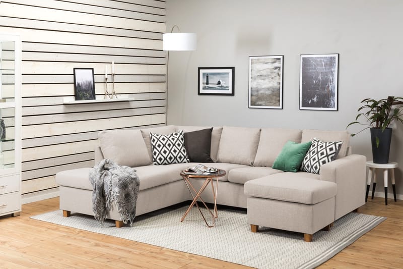 Crazy 4-seters Venstrevendt U-formet Large Sofa med Divan og Sjeselong i Stoff - Beige - Møbler - Sofaer - U-sofa