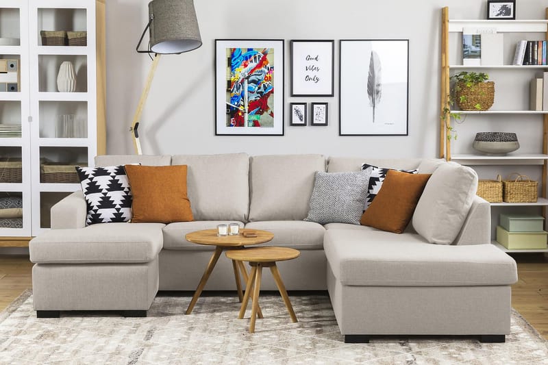 Crazy 4-seters Venstrevendt U-formet Large Sofa med Divan og Sjeselong i Stoff - Beige - Møbler - Sofaer - U-sofa