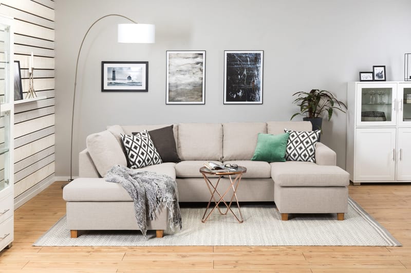 Crazy 4-seters Venstrevendt U-formet Large Sofa med Divan og Sjeselong i Stoff - Beige - Møbler - Sofaer - U-sofa