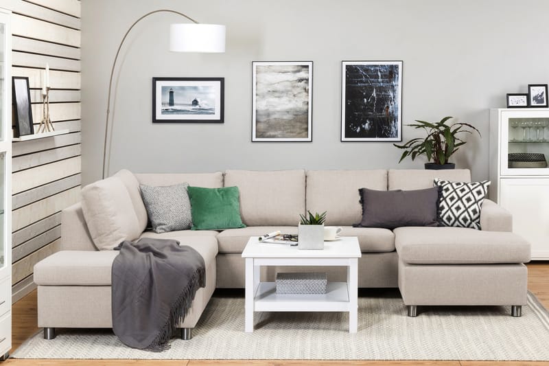 Crazy 4-seters Venstrevendt U-formet Large Sofa med Divan og Sjeselong i Stoff - Beige - Møbler - Sofaer - U-sofa