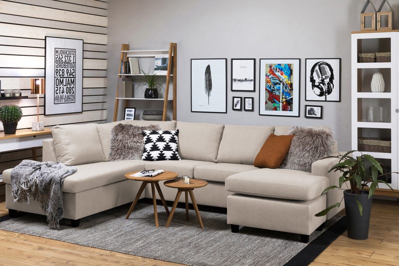 Crazy 4-seters Venstrevendt U-formet Large Sofa med Divan og Sjeselong i Stoff - Beige - Møbler - Sofaer - U-sofa