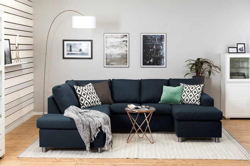 Crazy 4-seters Venstrevendt U-formet Large Sofa med Divan og Sjeselong i Stoff - Blå - Møbler - Sofaer - U-sofa