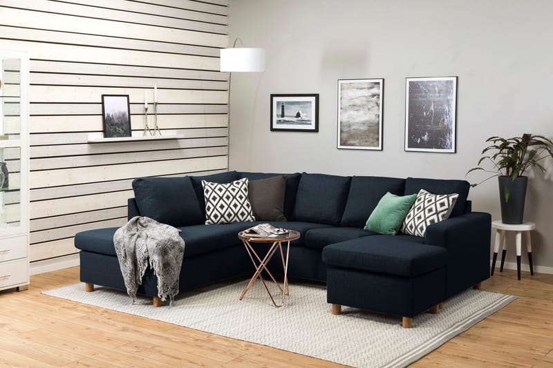 Crazy 4-seters Venstrevendt U-formet Large Sofa med Divan og Sjeselong i Stoff - Blå - Møbler - Sofaer - U-sofa