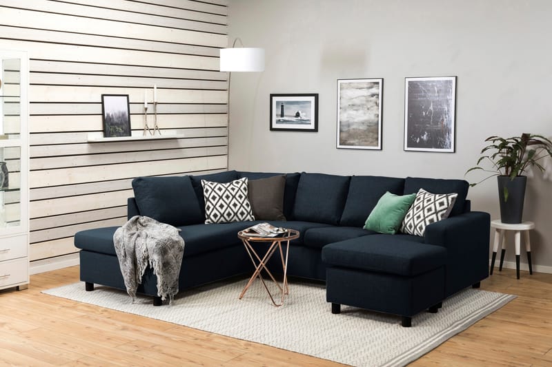 Crazy 4-seters Venstrevendt U-formet Large Sofa med Divan og Sjeselong i Stoff - Blå - Møbler - Sofaer - U-sofa
