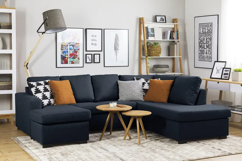 Crazy 4-seters Venstrevendt U-formet Large Sofa med Divan og Sjeselong i Stoff - Blå - Møbler - Sofaer - U-sofa