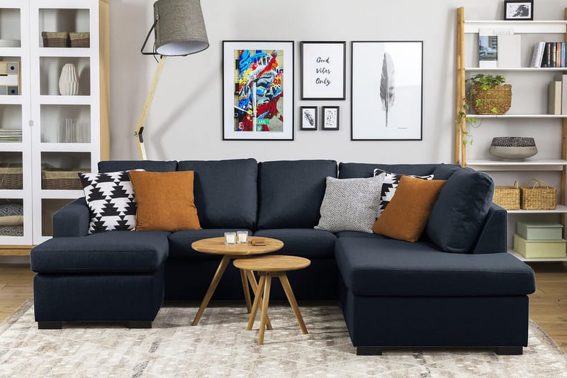 Crazy 4-seters Venstrevendt U-formet Large Sofa med Divan og Sjeselong i Stoff - Blå - Møbler - Sofaer - U-sofa