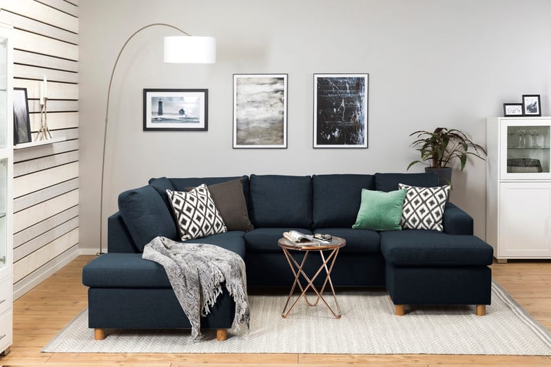Crazy 4-seters Venstrevendt U-formet Large Sofa med Divan og Sjeselong i Stoff - Blå - Møbler - Sofaer - U-sofa