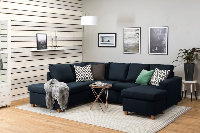 Crazy 4-seters Venstrevendt U-formet Large Sofa med Divan og Sjeselong i Stoff - Blå - Møbler - Sofaer - U-sofa