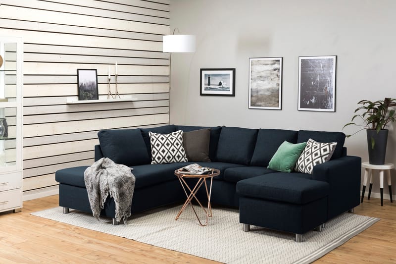 Crazy 4-seters Venstrevendt U-formet Large Sofa med Divan og Sjeselong i Stoff - Blå - Møbler - Sofaer - U-sofa