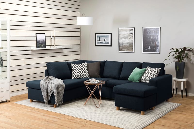 Crazy 4-seters Venstrevendt U-formet Large Sofa med Divan og Sjeselong i Stoff - Blå - Møbler - Sofaer - U-sofa