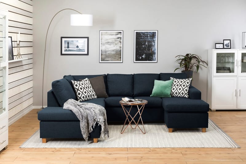 Crazy 4-seters Venstrevendt U-formet Large Sofa med Divan og Sjeselong i Stoff - Blå - Møbler - Sofaer - U-sofa