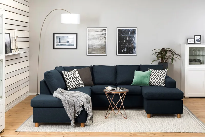 Crazy 4-seters Venstrevendt U-formet Large Sofa med Divan og Sjeselong i Stoff - Blå - Møbler - Sofaer - U-sofa