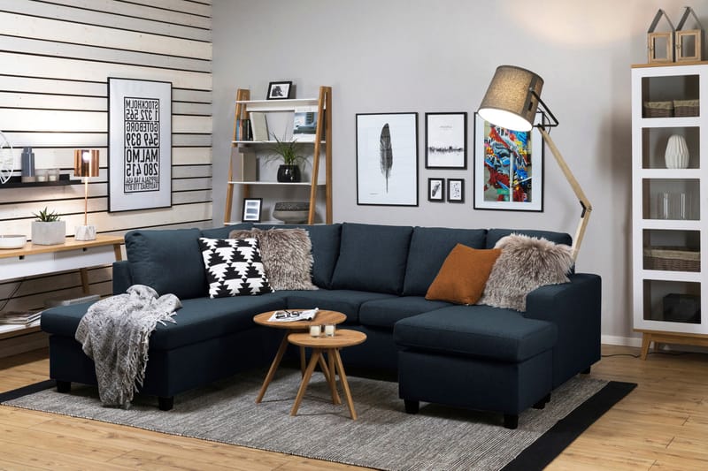 Crazy 4-seters Venstrevendt U-formet Large Sofa med Divan og Sjeselong i Stoff - Blå - Møbler - Sofaer - U-sofa