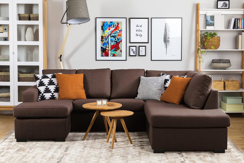 Crazy 4-seters Venstrevendt U-formet Large Sofa med Divan og Sjeselong i Stoff - Brun - Møbler - Sofaer - U-sofa