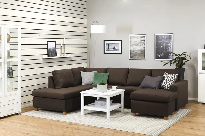 Crazy 4-seters Venstrevendt U-formet Large Sofa med Divan og Sjeselong i Stoff - Brun - Møbler - Sofaer - U-sofa