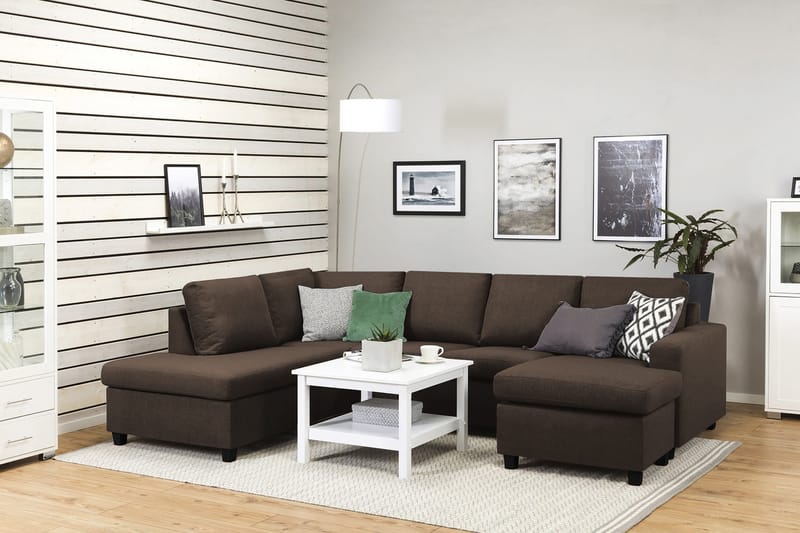 Crazy 4-seters Venstrevendt U-formet Large Sofa med Divan og Sjeselong i Stoff - Brun - Møbler - Sofaer - U-sofa