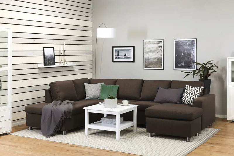 Crazy 4-seters Venstrevendt U-formet Large Sofa med Divan og Sjeselong i Stoff - Brun - Møbler - Sofaer - U-sofa