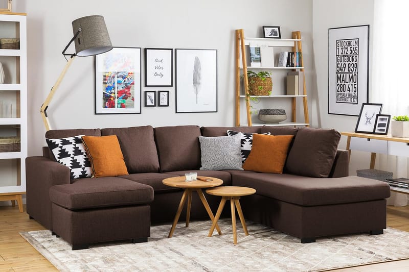 Crazy 4-seters Venstrevendt U-formet Large Sofa med Divan og Sjeselong i Stoff - Brun - Møbler - Sofaer - U-sofa