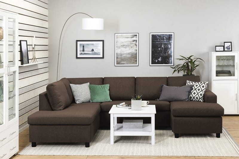 Crazy 4-seters Venstrevendt U-formet Large Sofa med Divan og Sjeselong i Stoff - Brun - Møbler - Sofaer - U-sofa