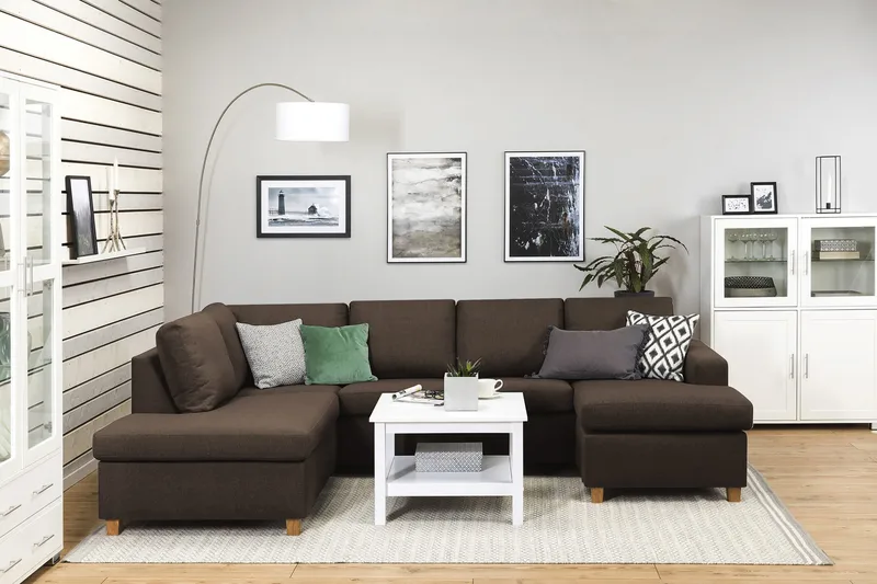 Crazy 4-seters Venstrevendt U-formet Large Sofa med Divan og Sjeselong i Stoff - Brun - Møbler - Sofaer - U-sofa