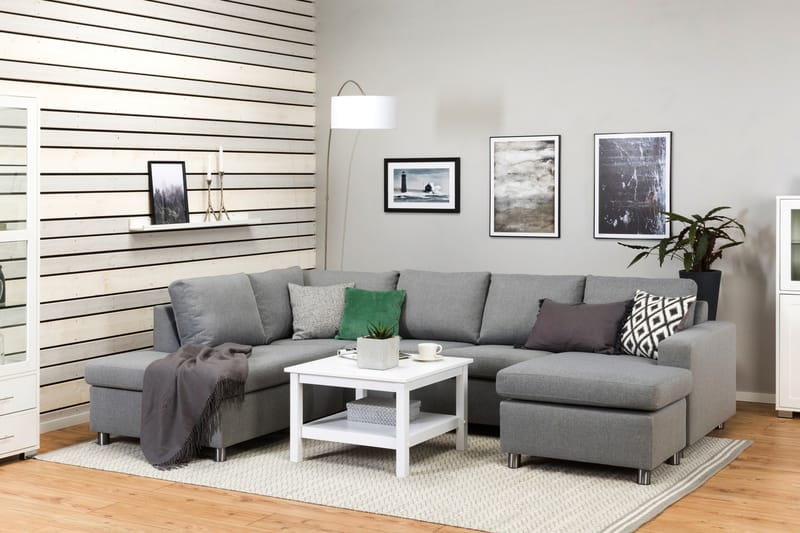 Crazy 4-seters Venstrevendt U-formet Large Sofa med Divan og Sjeselong i Stoff - Grå - Møbler - Sofaer - U-sofa