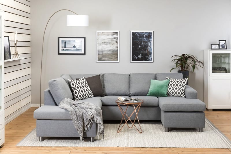 Crazy 4-seters Venstrevendt U-formet Large Sofa med Divan og Sjeselong i Stoff - Grå - Møbler - Sofaer - U-sofa