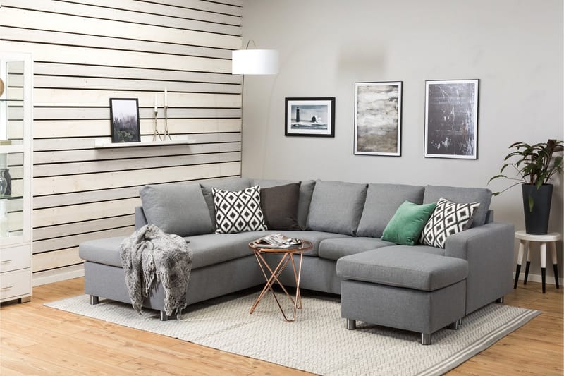Crazy 4-seters Venstrevendt U-formet Large Sofa med Divan og Sjeselong i Stoff - Grå - Møbler - Sofaer - U-sofa