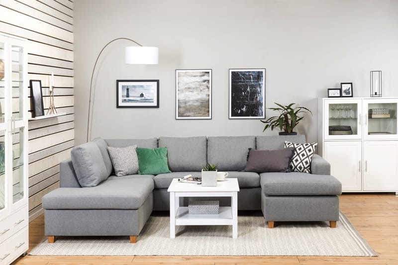 Crazy 4-seters Venstrevendt U-formet Large Sofa med Divan og Sjeselong i Stoff - Grå - Møbler - Sofaer - U-sofa