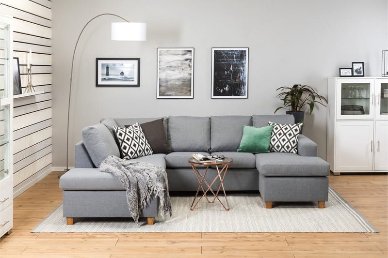 Crazy 4-seters Venstrevendt U-formet Large Sofa med Divan og Sjeselong i Stoff - Grå - Møbler - Sofaer - U-sofa