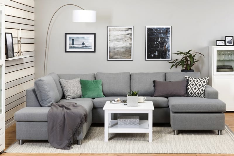Crazy 4-seters Venstrevendt U-formet Large Sofa med Divan og Sjeselong i Stoff - Grå - Møbler - Sofaer - U-sofa