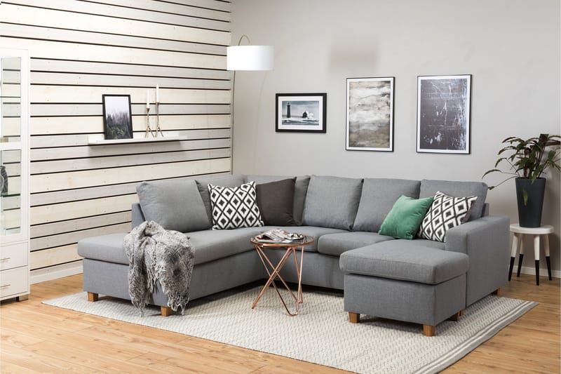Crazy 4-seters Venstrevendt U-formet Large Sofa med Divan og Sjeselong i Stoff - Grå - Møbler - Sofaer - U-sofa