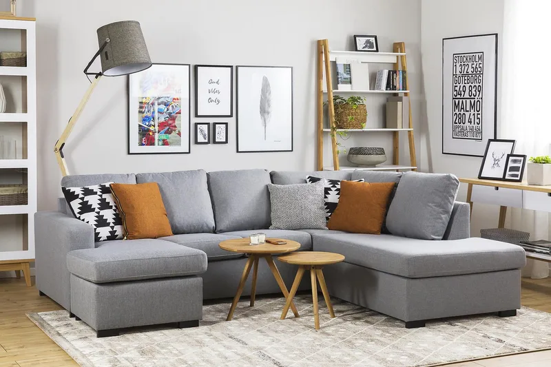 Crazy 4-seters Venstrevendt U-formet Large Sofa med Divan og Sjeselong i Stoff - Grå - Møbler - Sofaer - U-sofa