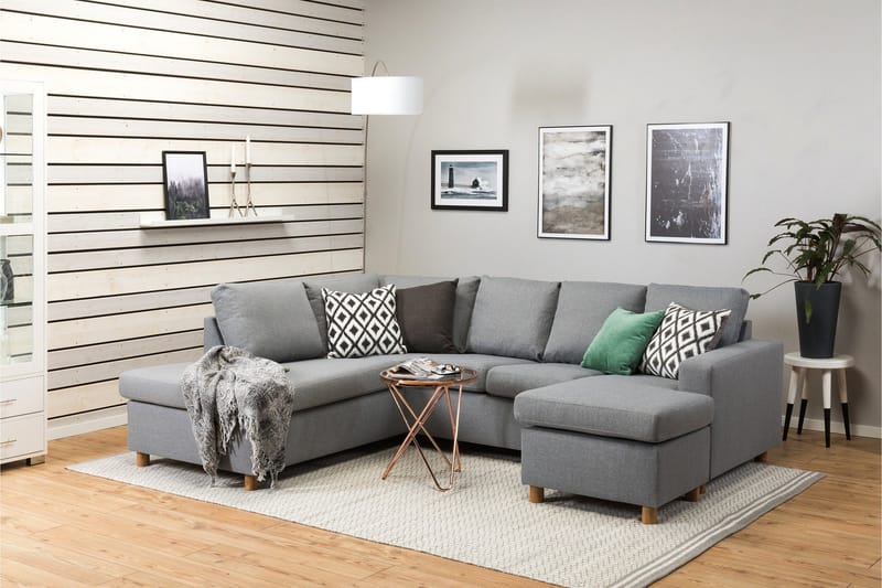 Crazy 4-seters Venstrevendt U-formet Large Sofa med Divan og Sjeselong i Stoff - Grå - Møbler - Sofaer - U-sofa