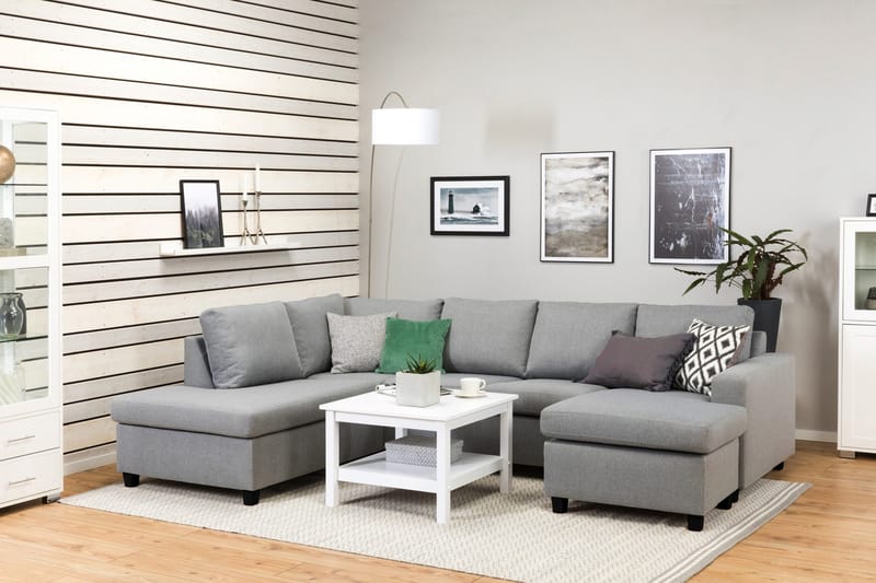Crazy 4-seters Venstrevendt U-formet Large Sofa med Divan og Sjeselong i Stoff - Grå - Møbler - Sofaer - U-sofa