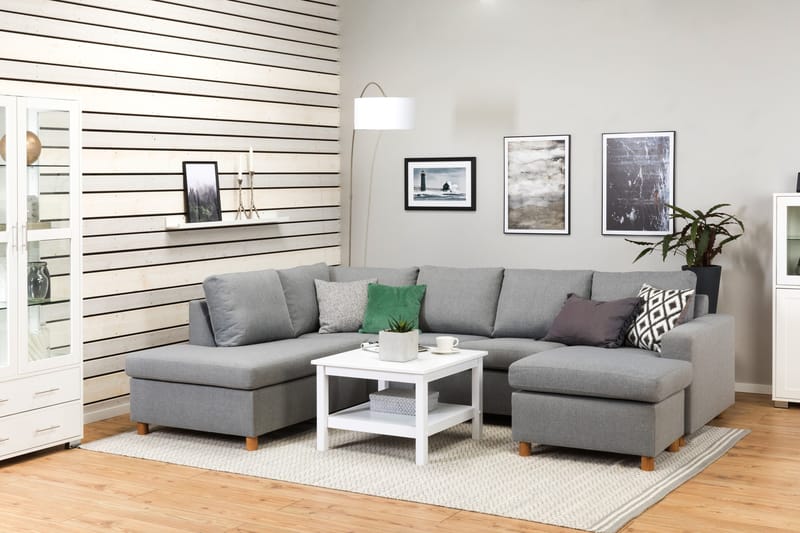 Crazy 4-seters Venstrevendt U-formet Large Sofa med Divan og Sjeselong i Stoff - Grå - Møbler - Sofaer - U-sofa