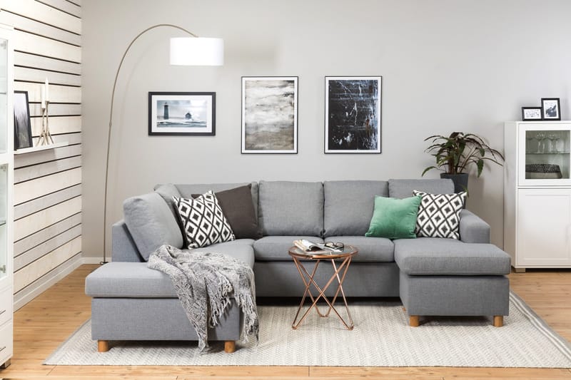 Crazy 4-seters Venstrevendt U-formet Large Sofa med Divan og Sjeselong i Stoff - Grå - Møbler - Sofaer - U-sofa