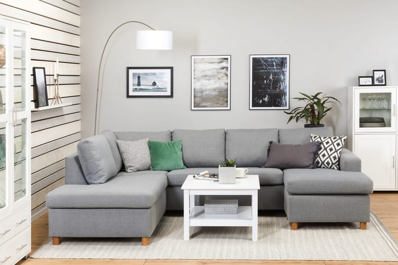 Crazy 4-seters Venstrevendt U-formet Large Sofa med Divan og Sjeselong i Stoff - Grå - Møbler - Sofaer - U-sofa