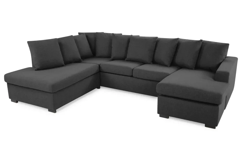 Crazy 4-seters Venstrevendt U-formet Large Sofa med Divan og Sjeselong i Stoff inkl. Pynteputer - Mørk grå - Møbler - Sofaer - U-sofa