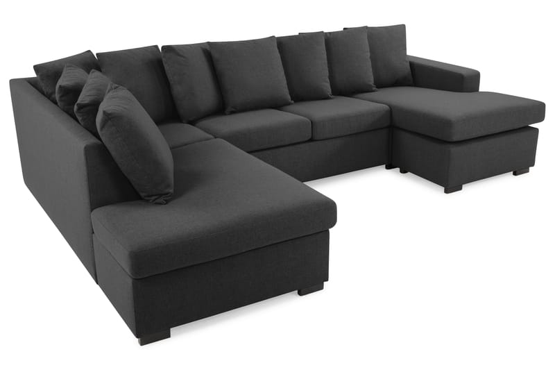 Crazy 4-seters Venstrevendt U-formet Large Sofa med Divan og Sjeselong i Stoff inkl. Pynteputer - Mørk grå - Møbler - Sofaer - U-sofa